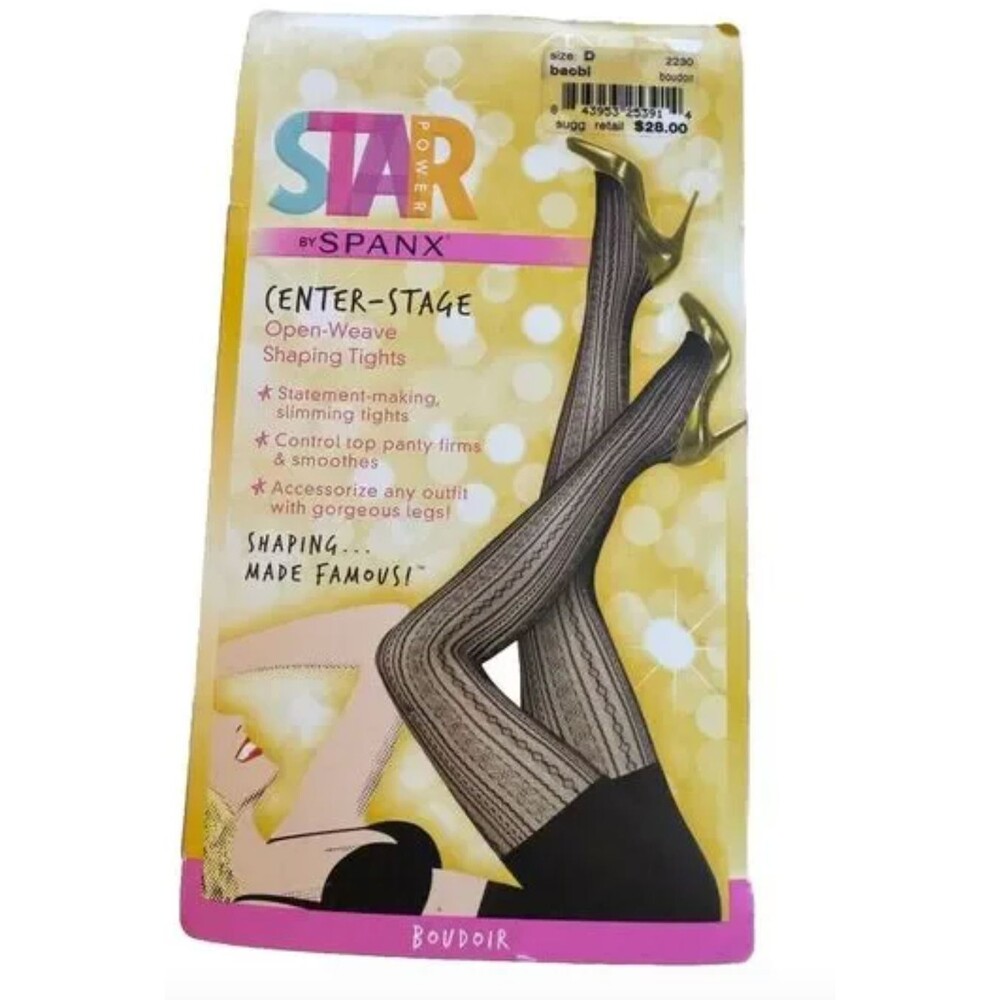 Spanx Star Power Open Weave Shaping Tights In Boudoir Size D Black NWT Coquette